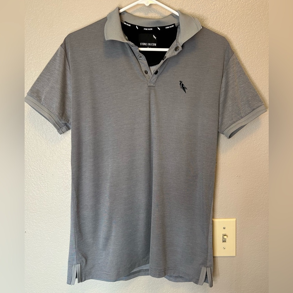 Stone Falcon Men's Gray Short Sleeve Polo Shirt Athleisure Sz M